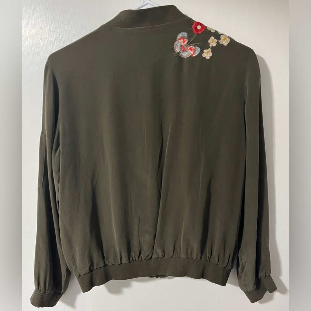 Johnny Was Embroidered Floral Olive Bomber Jacket - Picture 5 of 8